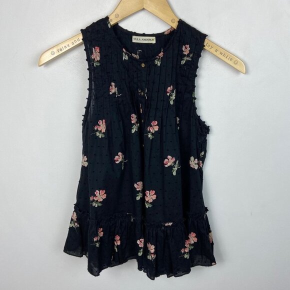 Ulla Johnson Cecile Blouse Black Floral Peplum Size 0 / XS Peplum Top Bohemian - Picture 5 of 9